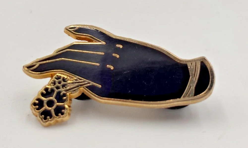 Enamel Pin Hand Holding Flower Gothic Black Gold Brooch Witchy Dark Academia